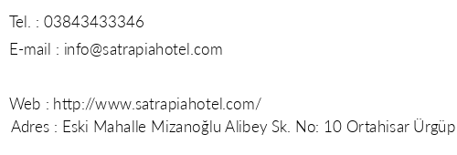 Satrapia Cave Hotel telefon numaralar, faks, e-mail, posta adresi ve iletiim bilgileri